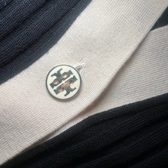 Tory Burch Wool Cardigan Sweater – Size Small – Black & Cream – Logo Buttons - Picture 3 of 12